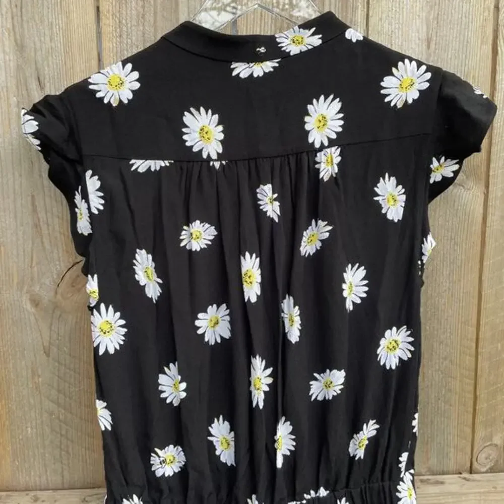 Kate Spade Romper Daisy Dot Flutter Sleeve Crepe Romper Black Size 4‎ Summer